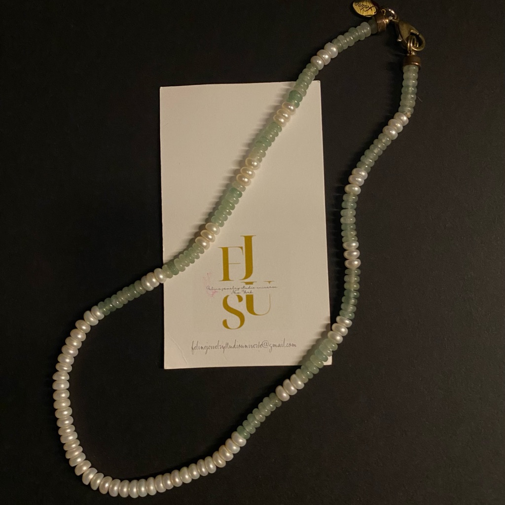 Handmade Sophisticated Authentic Jade And White Authentic Pearl Necklace